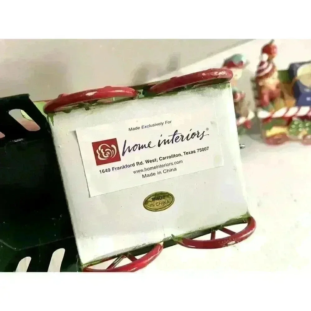 Home Interiors & Gifts Christmas Train Candle Holder Santa Elves 3 Piece VINTAGE